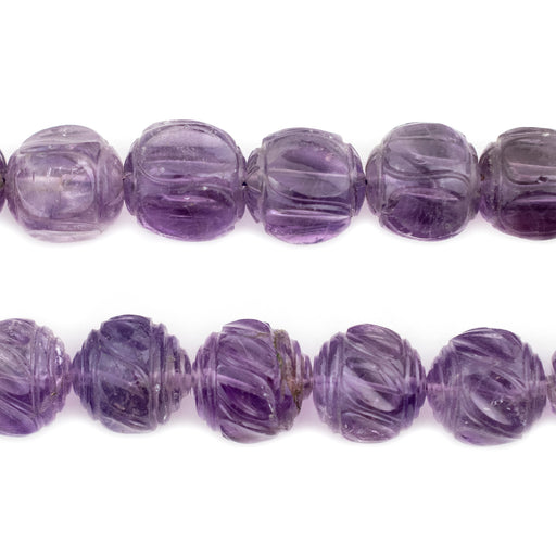 Round Carved Leaf Pattern Amethyst Beads (9-14mm) - The Bead Chest