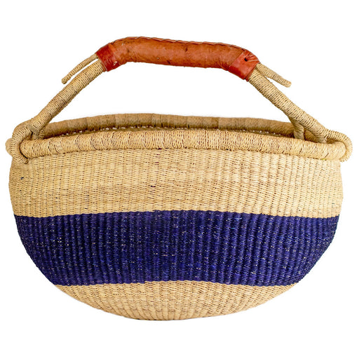 Ghanaian Bolga Basket, Striped Indigo, Large Size - The Bead Chest