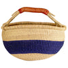 Ghanaian Bolga Basket, Striped Indigo, Large Size