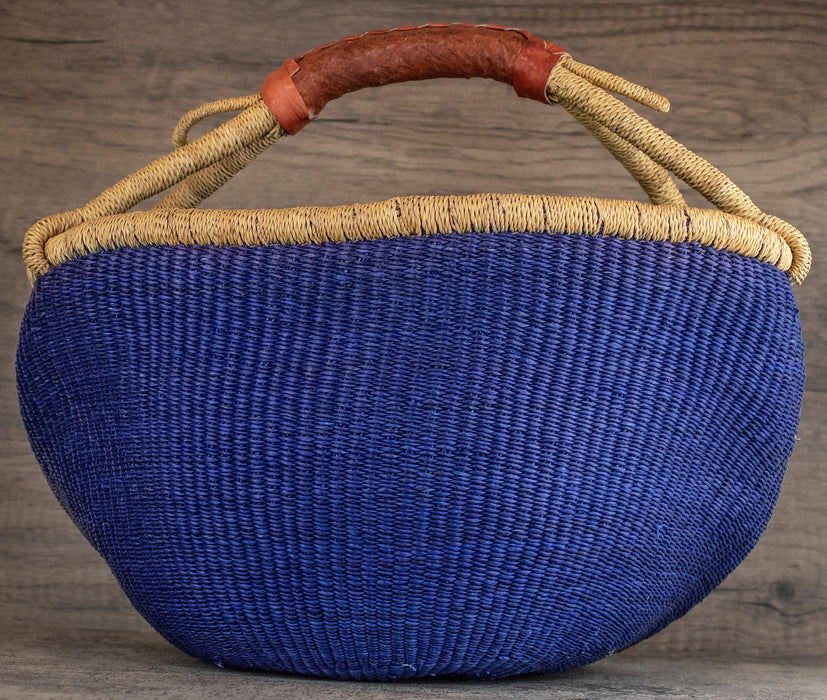 Ghanaian Bolga Basket, Cobalt Blue, Large Size - The Bead Chest