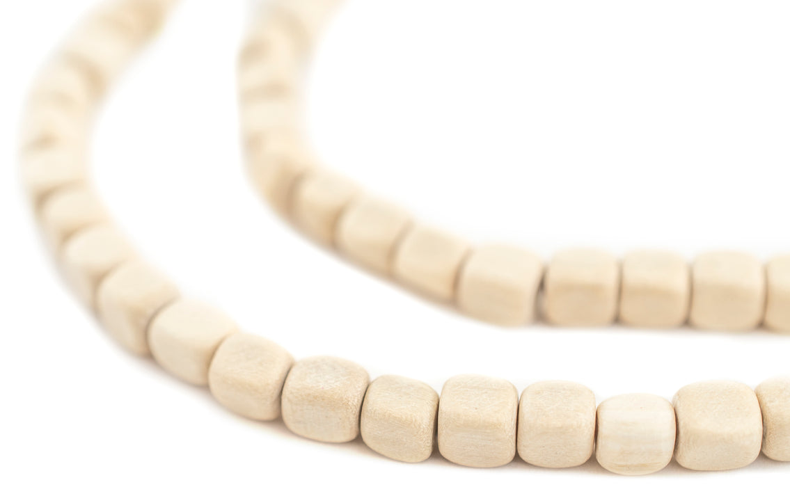 Cream Rounded Rectangular Natural Wood Beads (6mm) - The Bead Chest