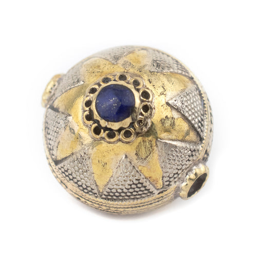 Blue Round Inlaid Afghani Brass Bead Pendant - The Bead Chest