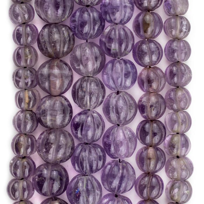 Graduated Carved Watermelon Amethyst Beads (8-14mm) - The Bead Chest