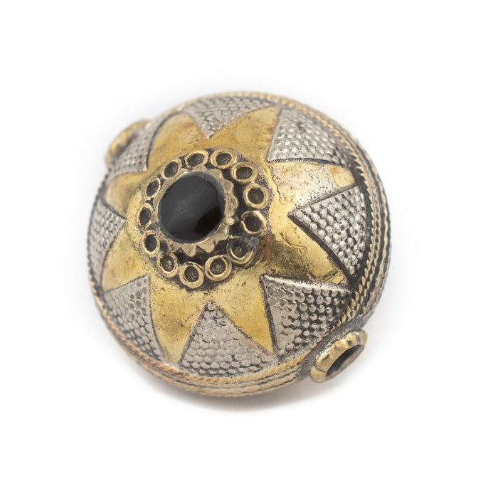 Onyx Black Inlaid Afghani Brass Bead Pendant (30x26mm) - The Bead Chest