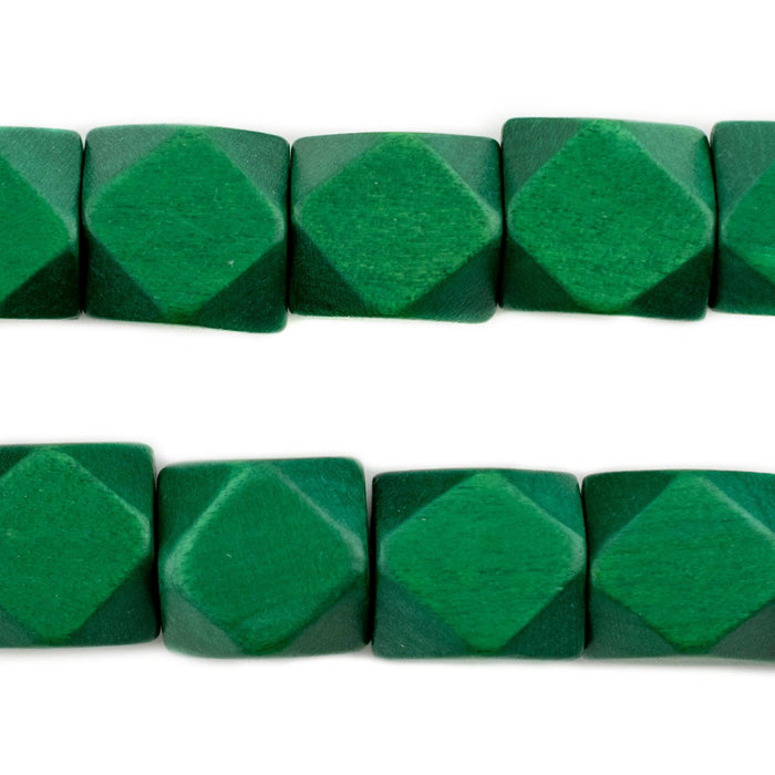 Green Diamond Cut Natural Wood Beads (15mm) - The Bead Chest
