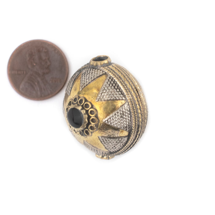 Onyx Black Inlaid Afghani Brass Bead Pendant (30x26mm) - The Bead Chest