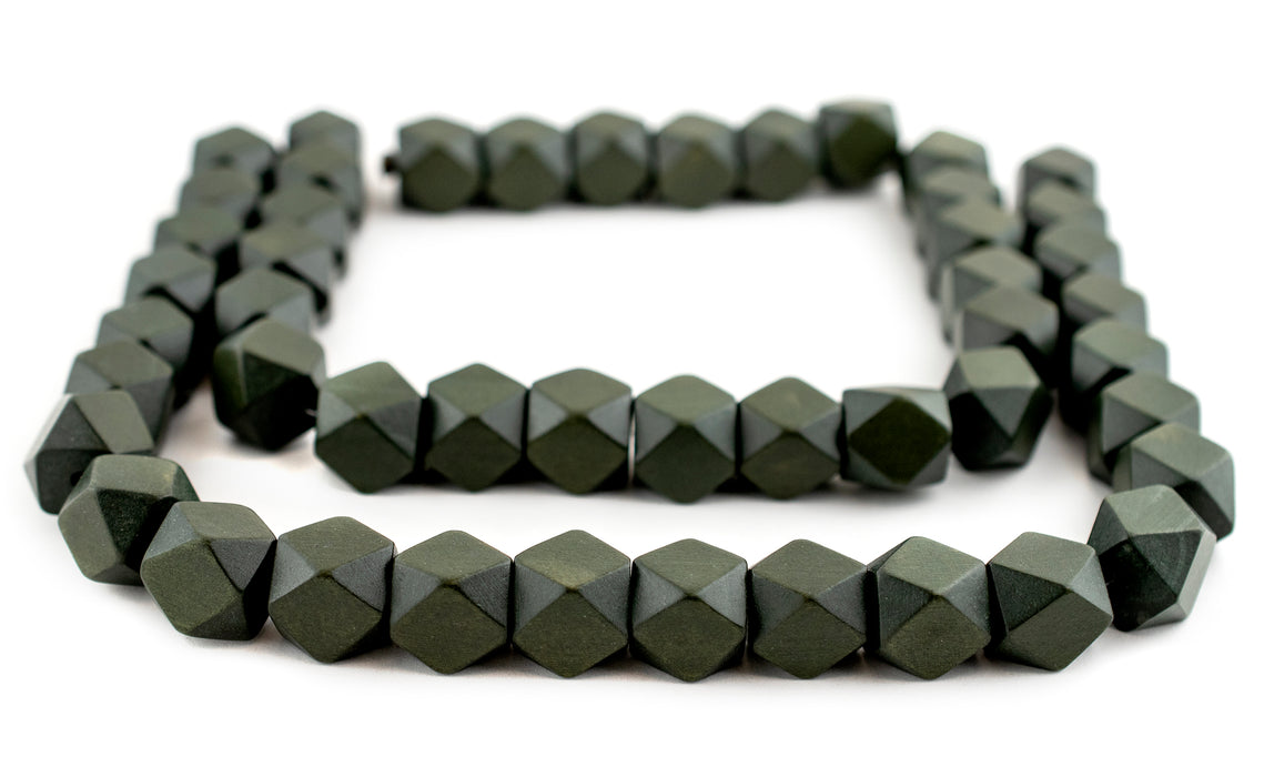 Olive Green Diamond Cut Natural Wood Beads (17mm) - The Bead Chest