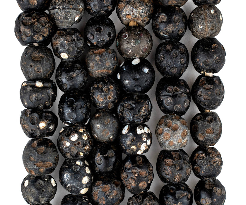 Antique Black Venetian Skunk Eye Beads - The Bead Chest