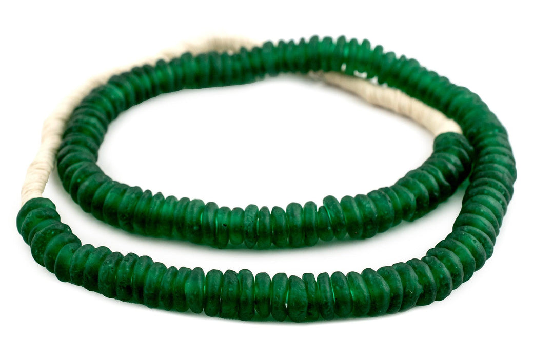 Emerald Green Rondelle Recycled Glass Beads - The Bead Chest