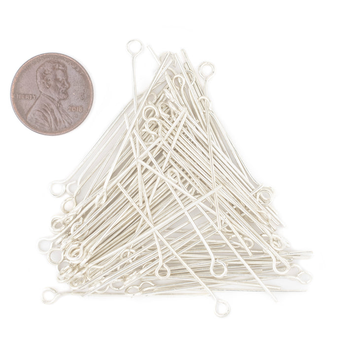 Silver 21 Gauge 1.5 Inch Eye Pins (Approx 100 pieces) - The Bead Chest