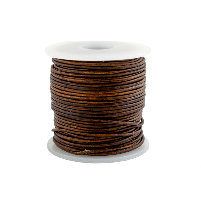 1.0mm Dark Brown Distressed Round Leather Cord (75ft) - The Bead Chest