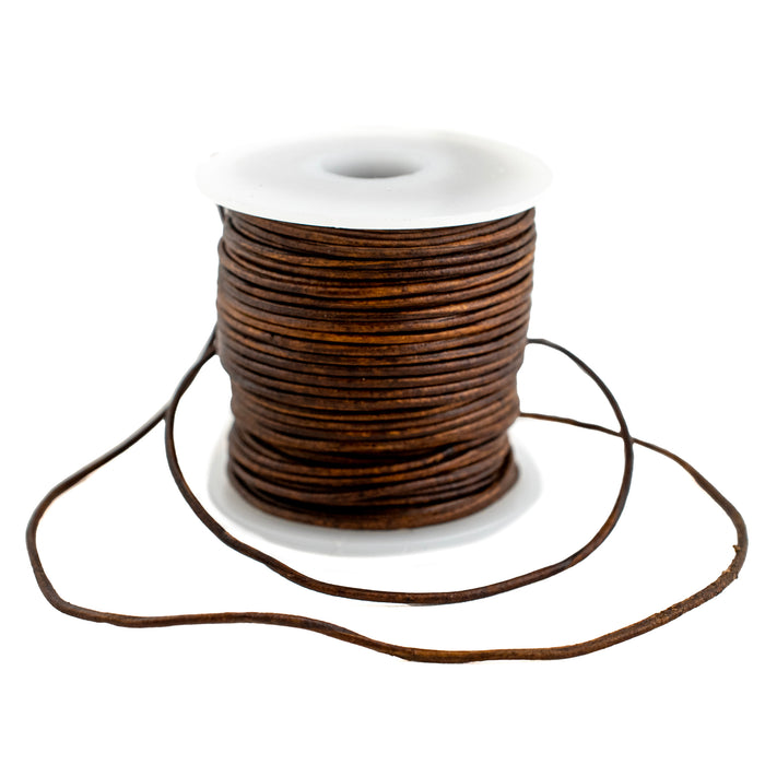 1.0mm Dark Brown Distressed Round Leather Cord (75ft) - The Bead Chest