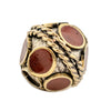Coral-Inlaid Afghan Tribal Silver Bead (16mm)