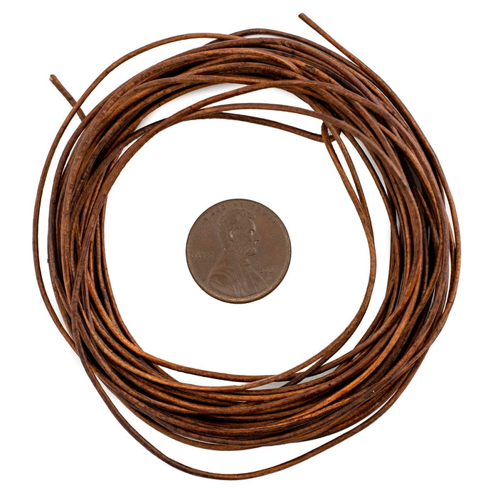1.0mm Brown Distressed Round Leather Cord (15ft) - The Bead Chest