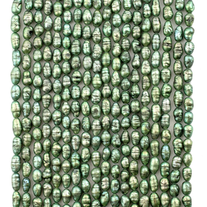 Dark Green Vintage Japanese Rice Pearl Beads (4mm) - The Bead Chest