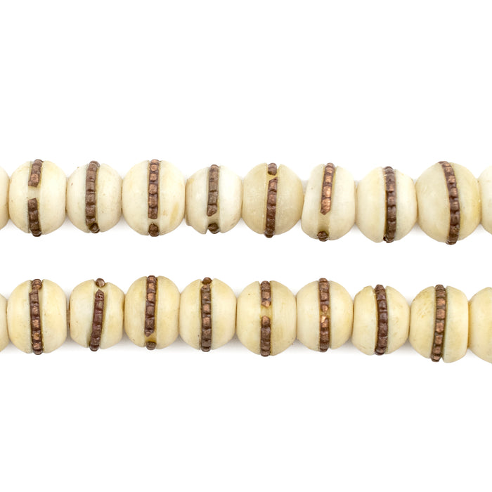 Adjoined Copper-Inlaid Beige Bone Mala Beads (8mm) - The Bead Chest