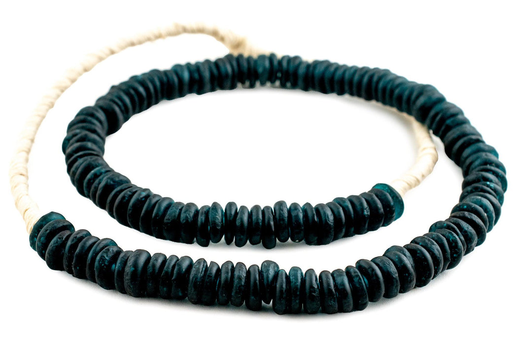 Dark Teal Rondelle Recycled Glass Beads - The Bead Chest