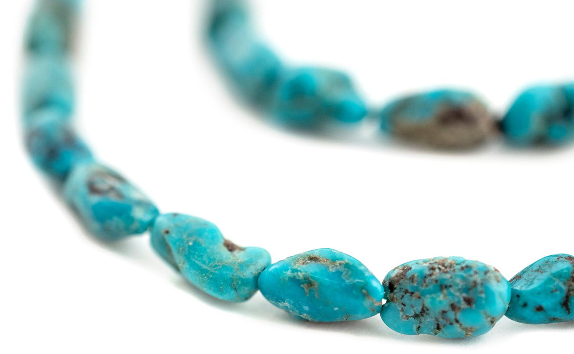 Aqua Blue Elongated Turquoise Nugget Beads (12x6mm) - The Bead Chest
