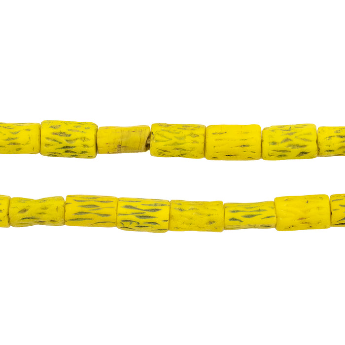 Yellow Vintage Bamboo-Shaped Kakamba Prosser Beads - The Bead Chest