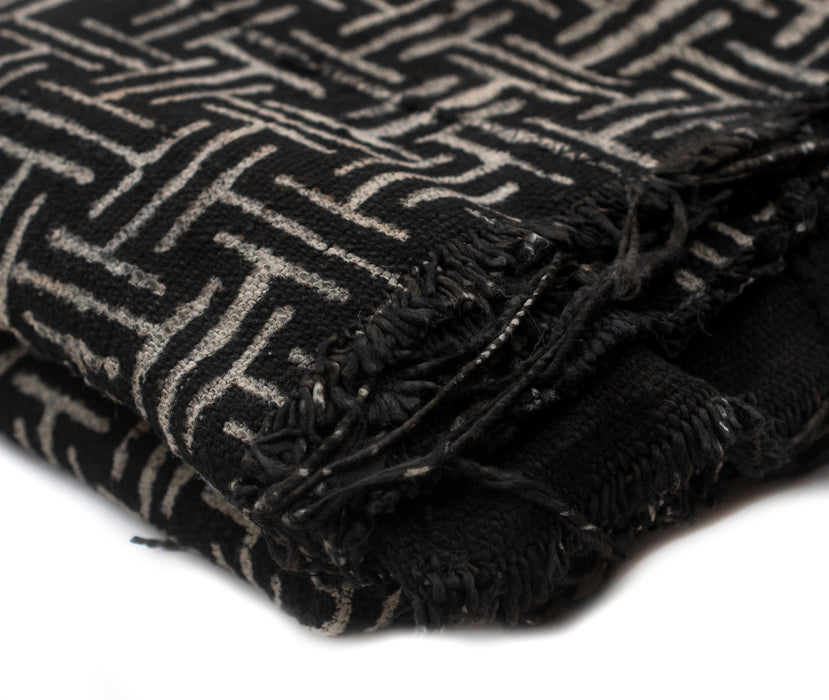 Ebony Black Bogolan Mali Mud Cloth (Maze Design) - The Bead Chest