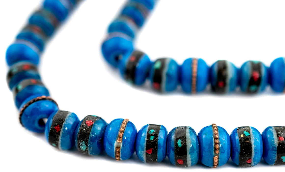 Turquoise Inlaid Bone Mala Beads (10mm) - The Bead Chest