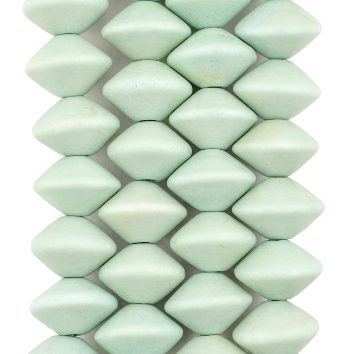 Mint Green Bicone Natural Wood Beads (10x15mm) - The Bead Chest