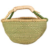 Ghanaian Bolga Basket, Lime Green Diamond Pattern, Large Size
