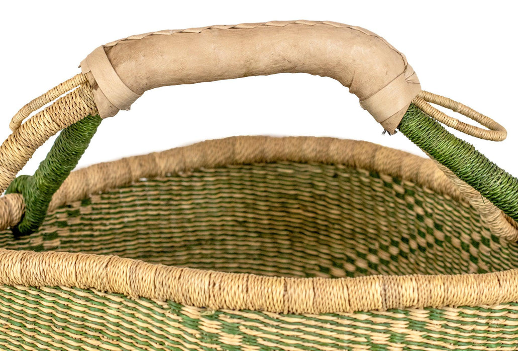 Ghanaian Bolga Basket, Lime Green Diamond Pattern, Large Size - The Bead Chest