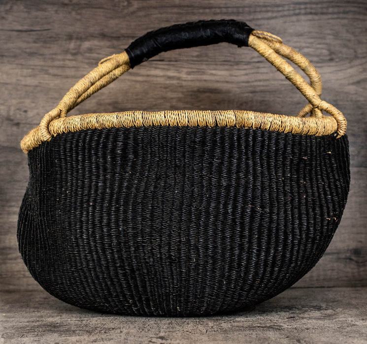 Ghanaian Bolga Basket, Black, Large Size - The Bead Chest