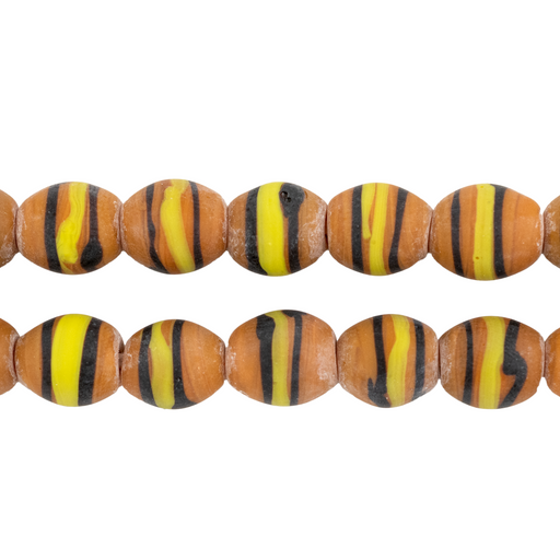 Caramel & Yellow Striped Venetian-Style Glass Beads (11x9mm) - The Bead Chest