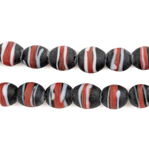 Red & Black Striped Venetian-Style Glass Beads (11x9mm) - The Bead Chest