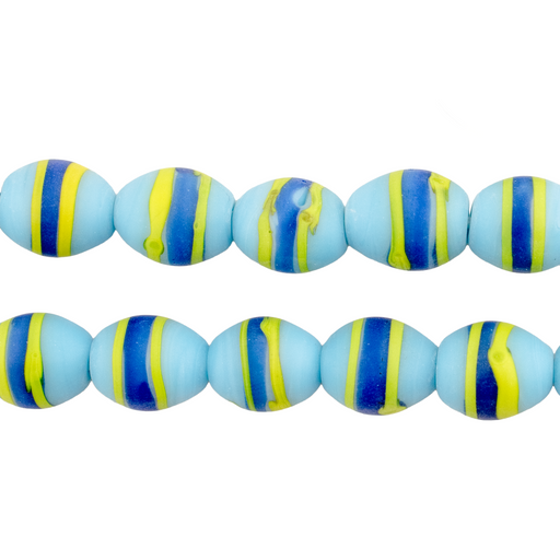 Blue & Green Striped Venetian-Style Glass Beads (11x9mm) - The Bead Chest