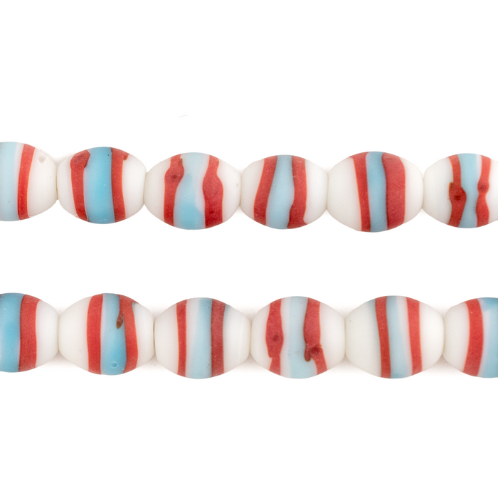 White Red Striped Venetian-Style Glass Beads (11x9mm) — The Bead