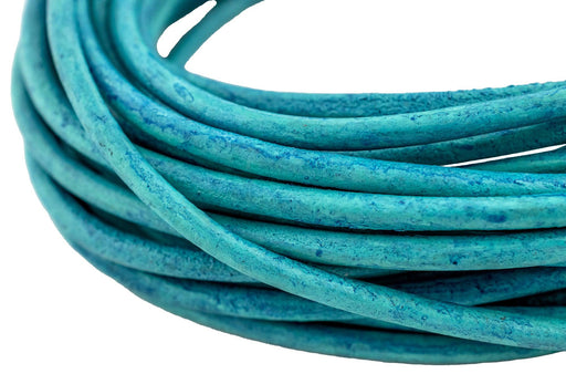3.0mm Turquoise Distressed Round Leather Cord (15ft)