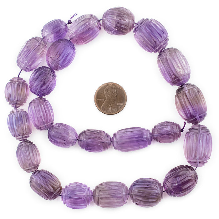 Fancy Carved Oval Amethyst Beads (12-18mm) - The Bead Chest