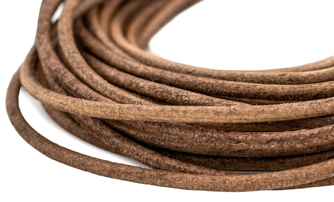 3.0mm Natural Distressed Round Leather Cord (15ft) - The Bead Chest
