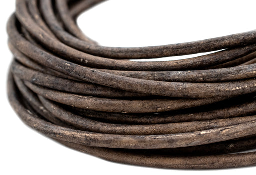3.0mm Grey Distressed Round Leather Cord (15ft) - The Bead Chest