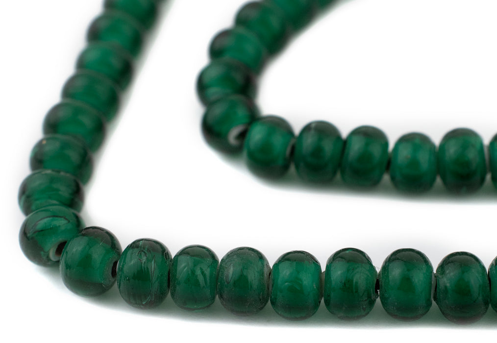 Forest Green White Heart Beads (7mm) - The Bead Chest