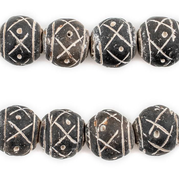 Black Terracotta Mali Clay Round Beads (16mm) - The Bead Chest