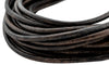 3.0mm Black Distressed Round Leather Cord (15ft)