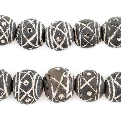 Thebeadchest Black Terracotta Mali Clay Round Beads 14mm African 27 inch Strand Handmade, Adult Unisex, Size: One Size