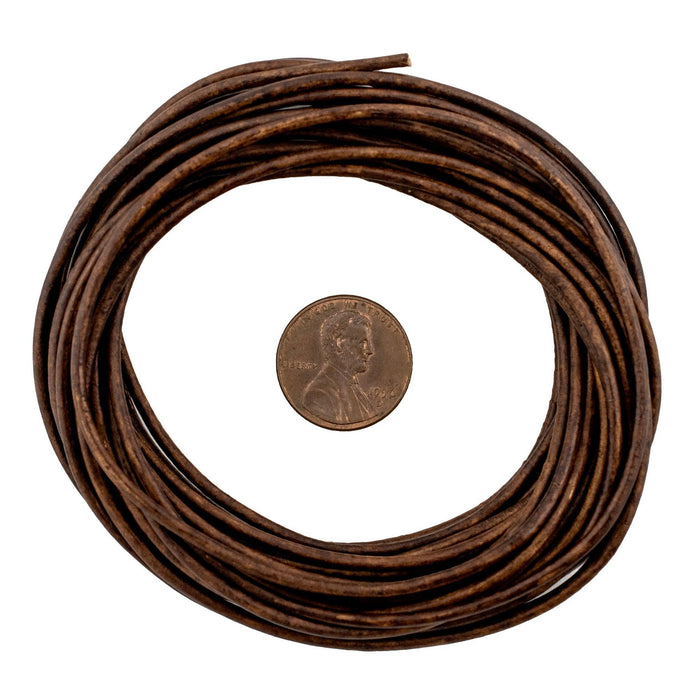2.0mm Dark Brown Distressed Round Leather Cord (15ft) - The Bead Chest