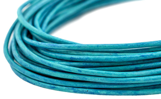 1.5mm Turquoise Distressed Round Leather Cord (15ft)