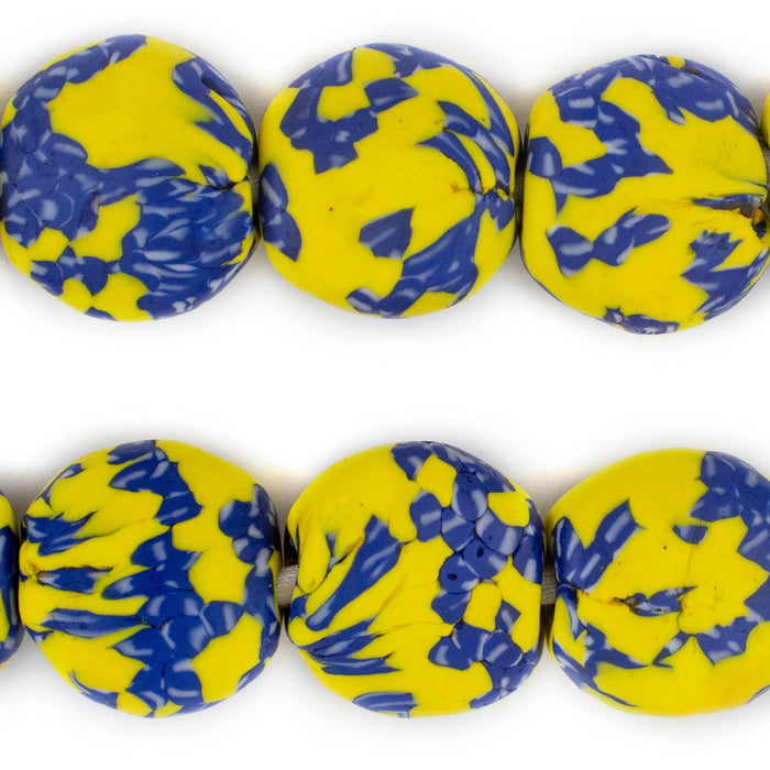 Blue & Yellow Tabular Fused Recycled Glass Beads - The Bead Chest