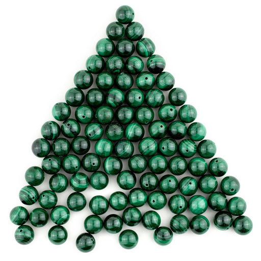 Half-Drilled Round Malachite Beads (10mm, Set of 80) - The Bead Chest