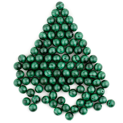 Half-Drilled Round Malachite Beads (8mm, Set of 90) - The Bead Chest