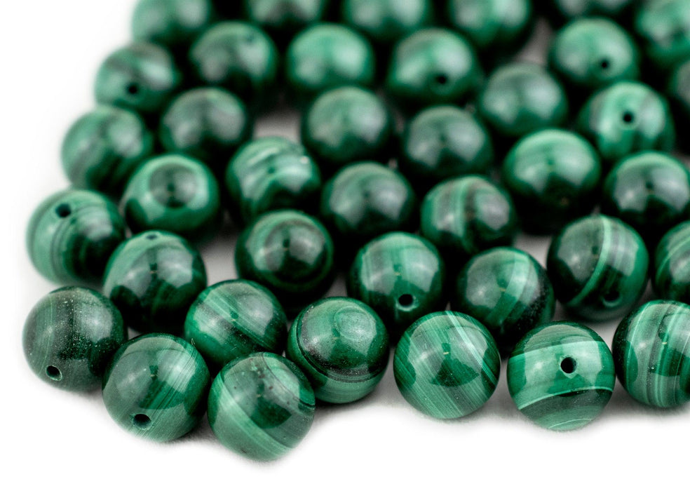 Half-Drilled Round Malachite Beads (8mm, Set of 90) - The Bead Chest