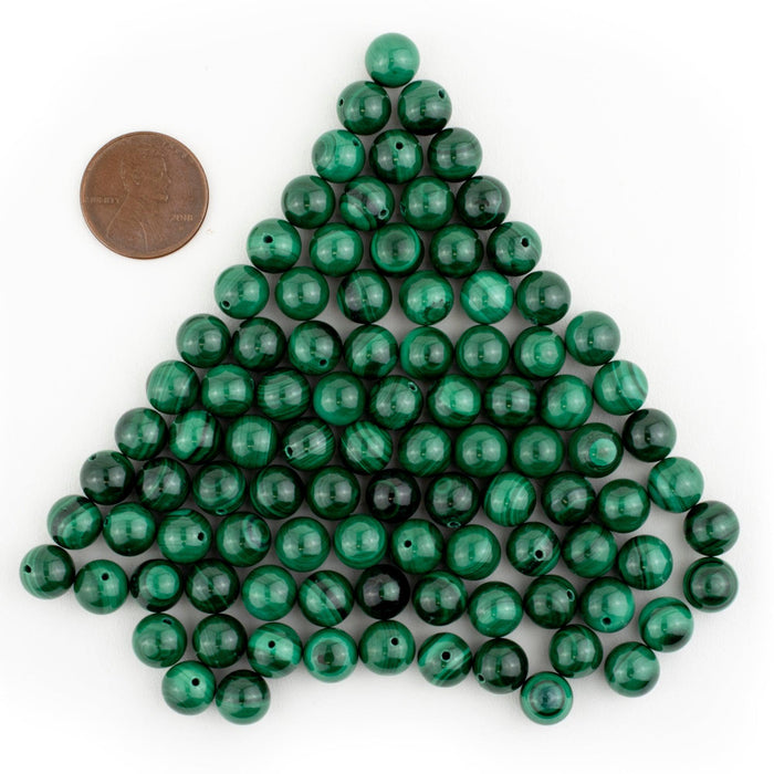 Half-Drilled Round Malachite Beads (8.25mm, Set of 70) - The Bead Chest