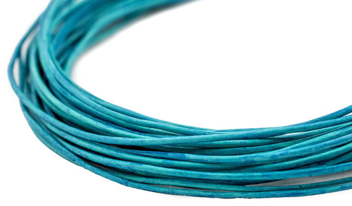 0.8mm Turquoise Distressed Round Leather Cord (15ft)
