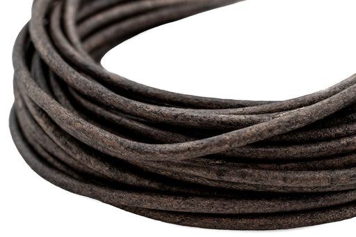 2.5mm Grey Distressed Round Leather Cord (15ft) - The Bead Chest